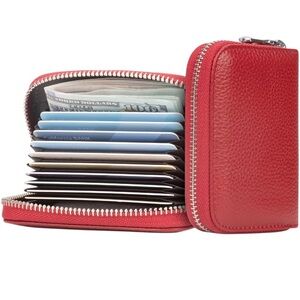 Red RFID Blocking Zip Card Holder Wallet Unisex Size OS